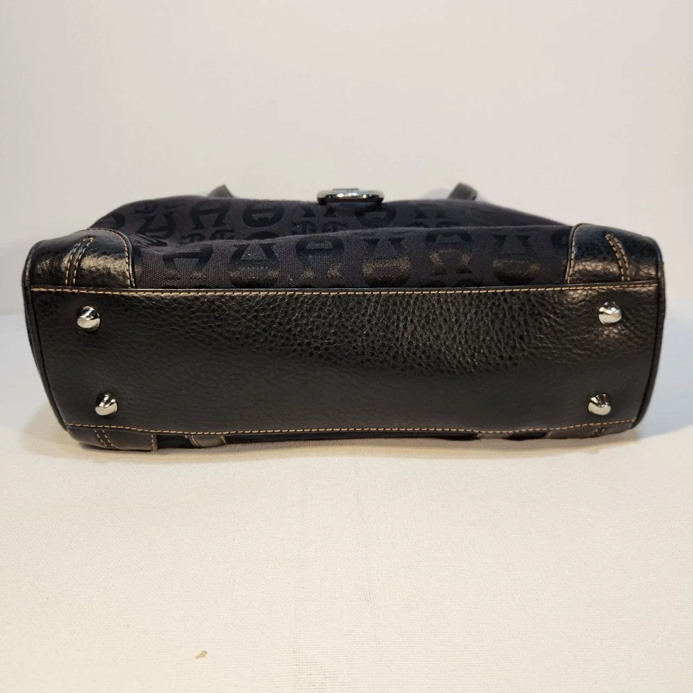 Etienne Aigner Black Signature Canvas Handbag Leather Trim Front Magnetic Pocket